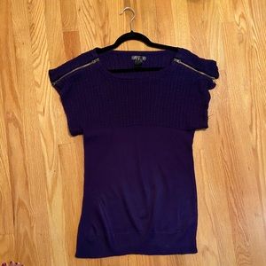 Dark purple sweater with zippers on sleeves